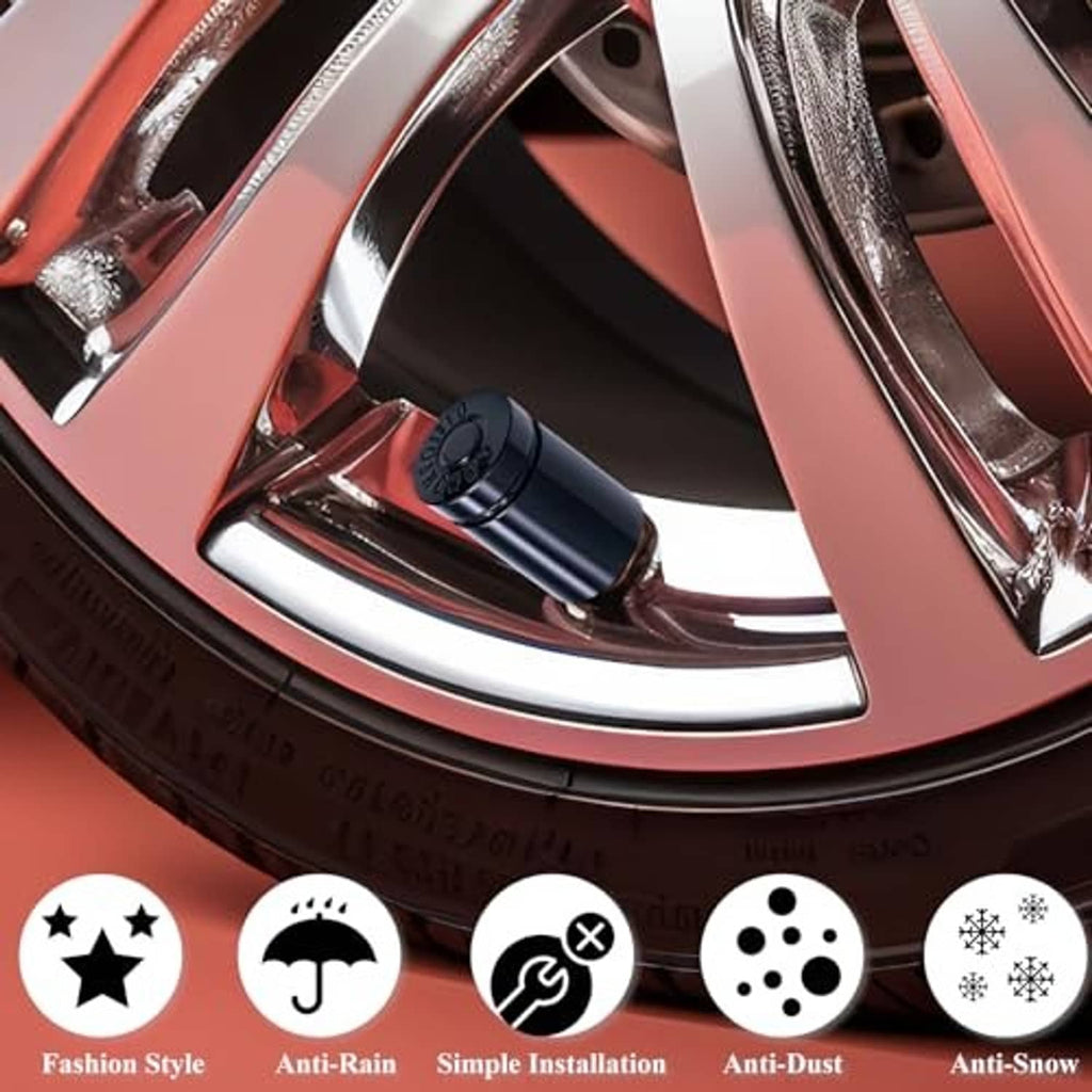 Black bullet valve stem cap installed on a wheel rim