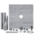 Grey shower curb kit kit parts set with central drain opening and sealing rings