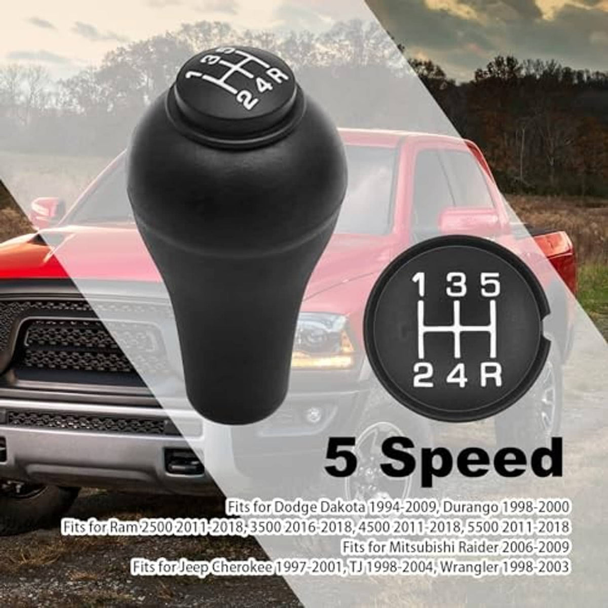Black 5-speed manual shift knob with round gear pattern cover