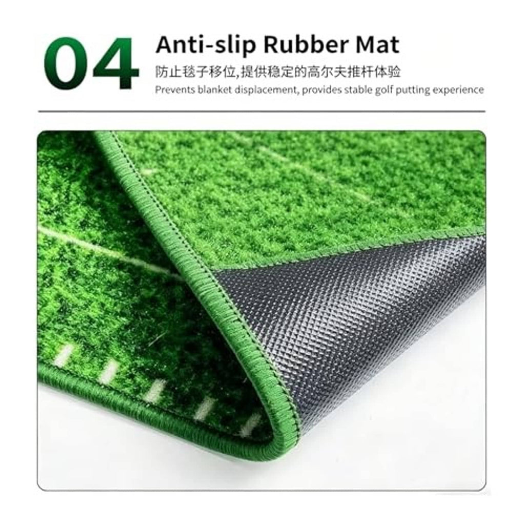 Anti-slip corner of green golf putting mat with black rubber backing