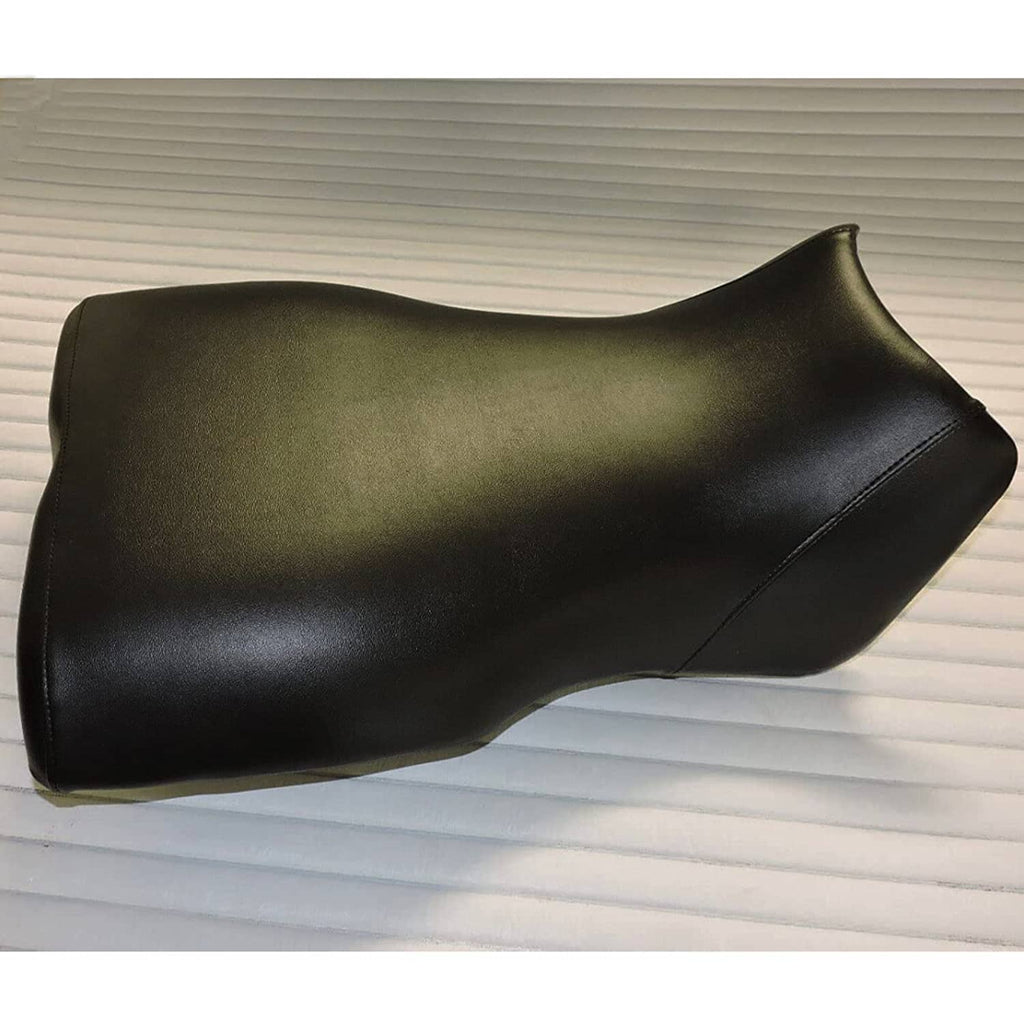 Black contoured ATV seat cover, smooth molded shape with side bolsters