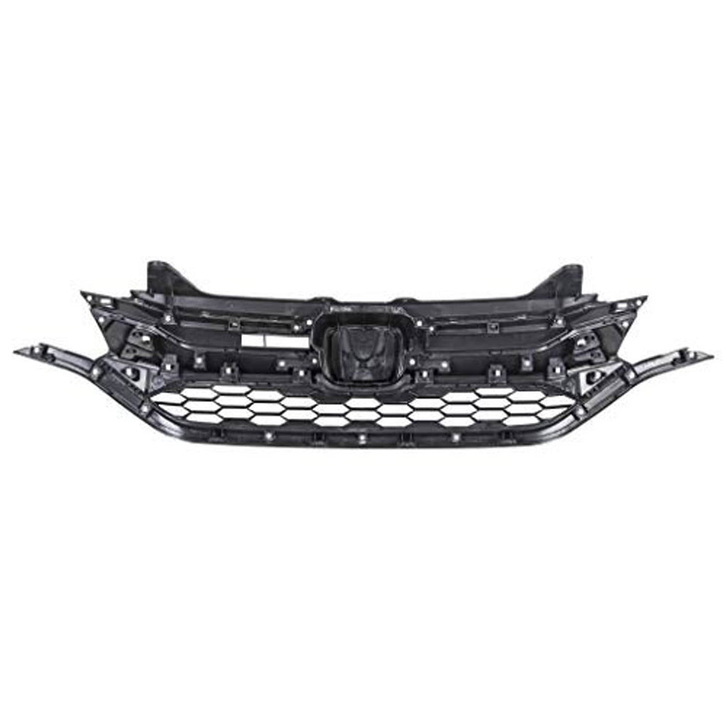 Rear view of front grille insert with black frame and mounting clips