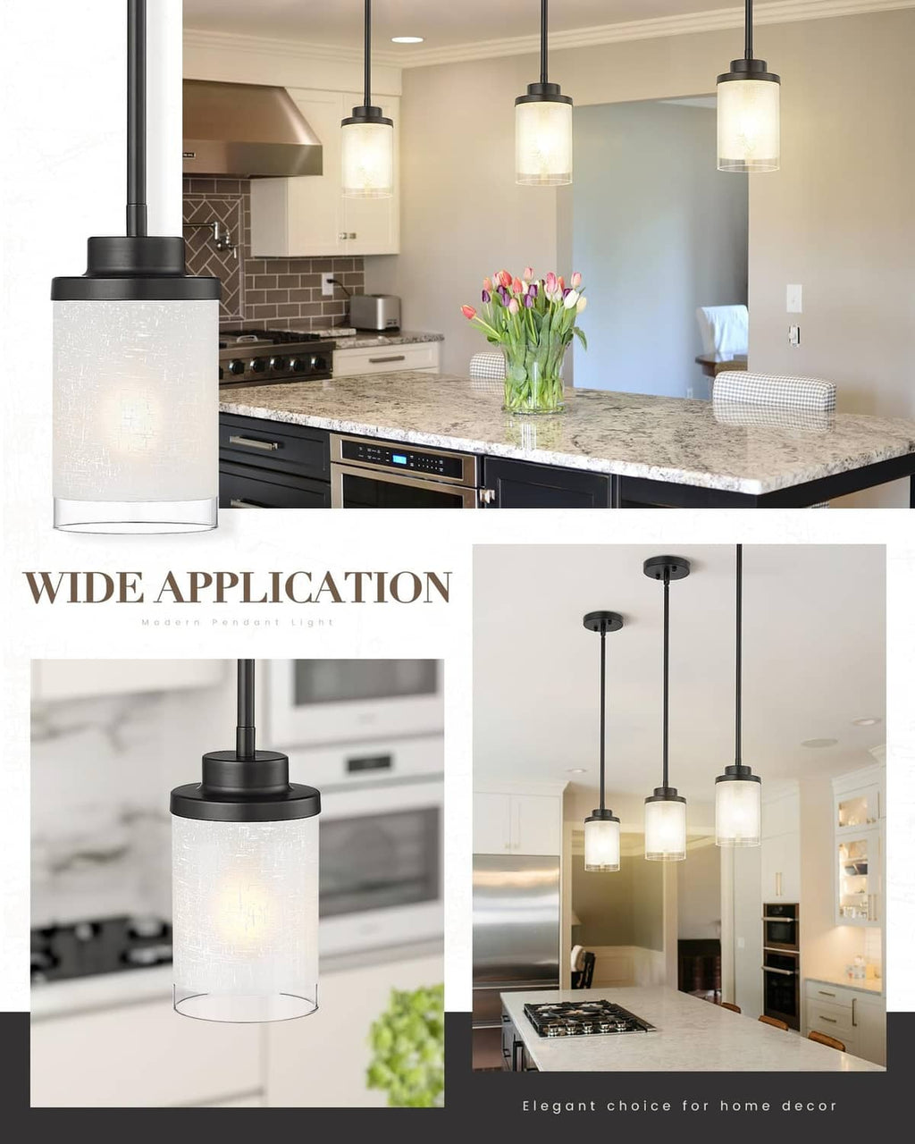 Matte black pendant light with frosted glass cylinder shade and round ceiling canopy.