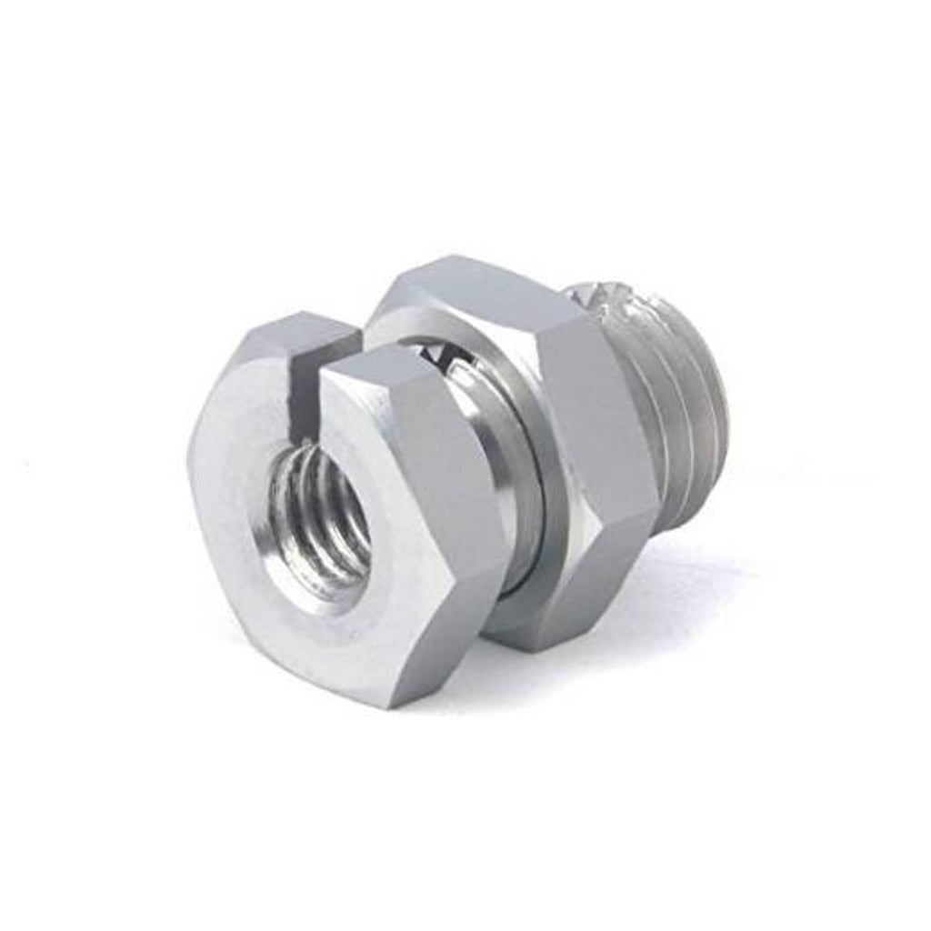 Metal finger throttle adapter fitting with external threads and hex nut, silver