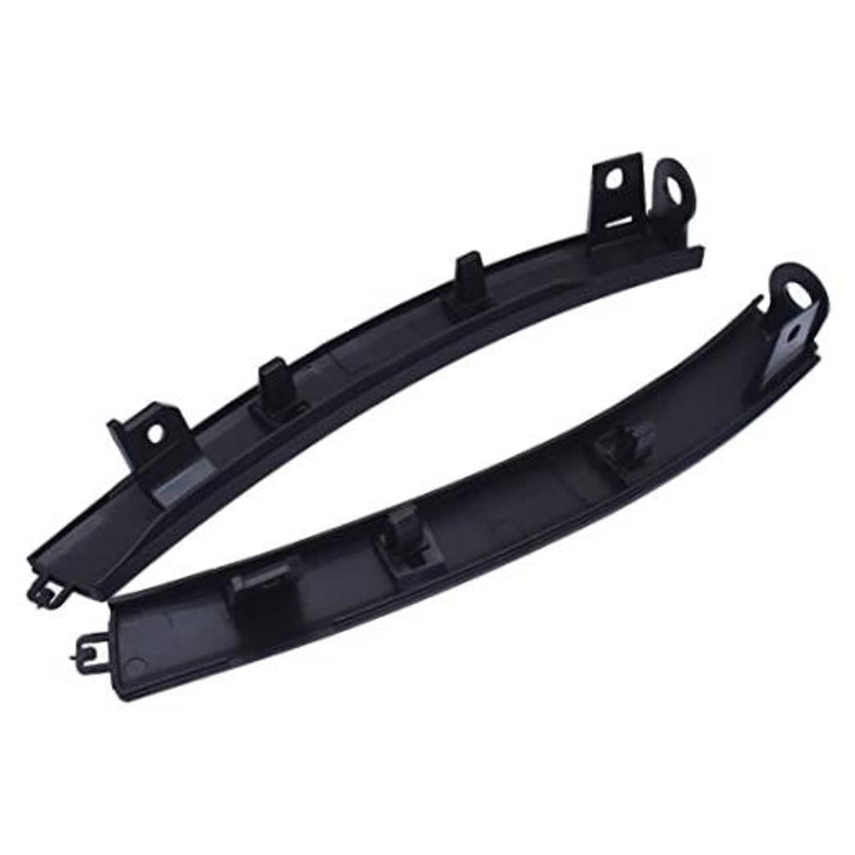 Front bumper wheel molding trim, black plastic with bracket tabs and mounting holes