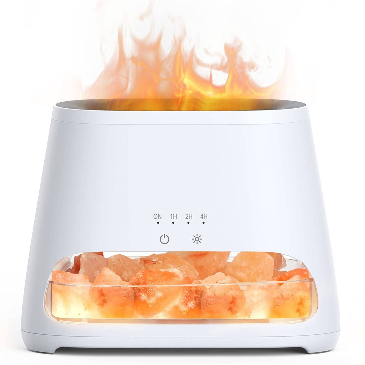 White 2-in-1 salt lamp diffuser with glowing Himalayan salt crystal chamber