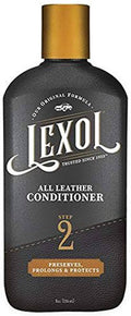 Lexol all-leather conditioner bottle, Step 2, protects and preserves leather.