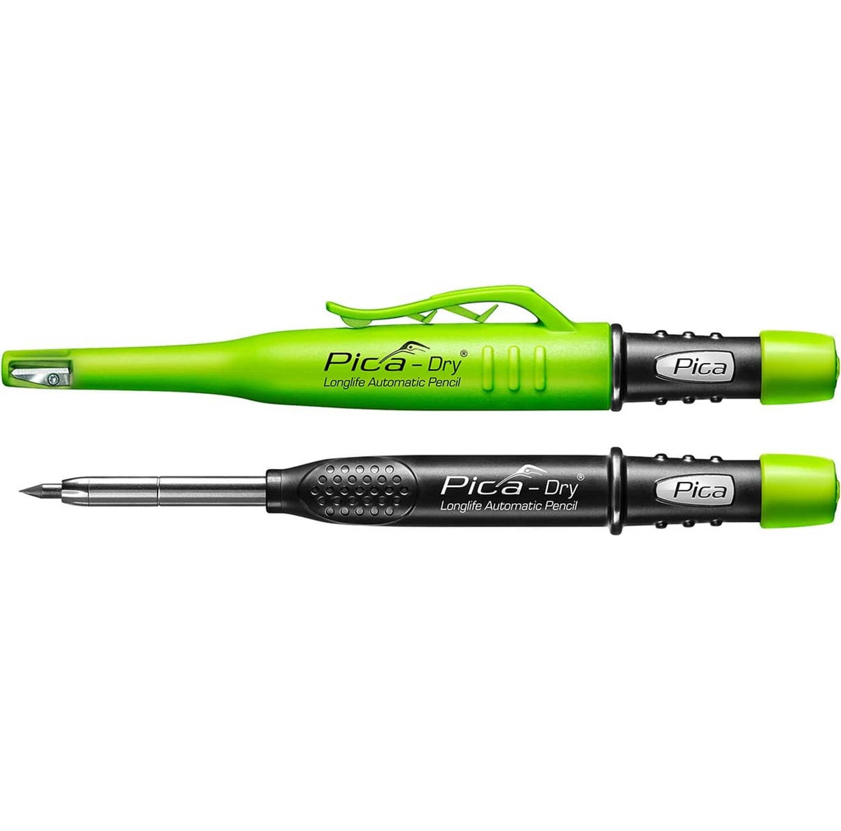 Automatic pencil with green body and black barrel, dual-pack view