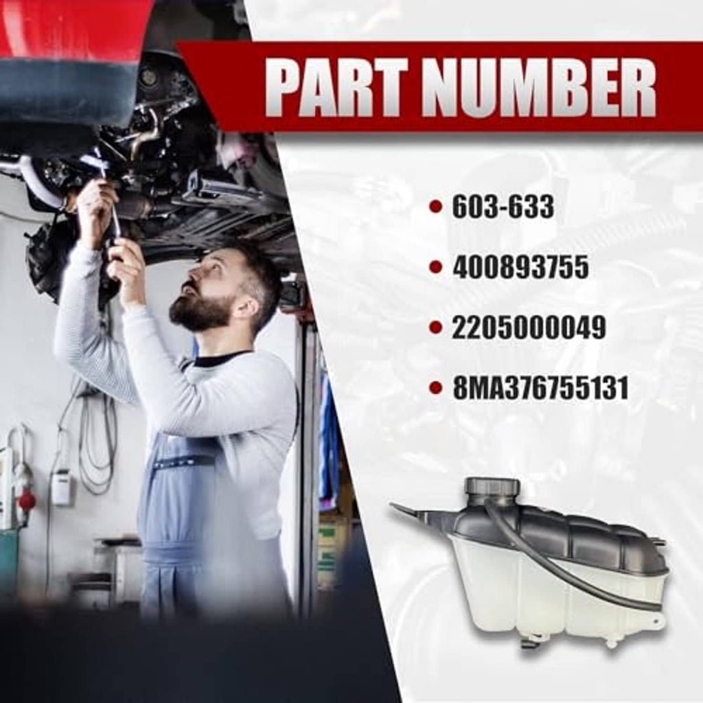 Coolant expansion tank product number graphic with tank illustration