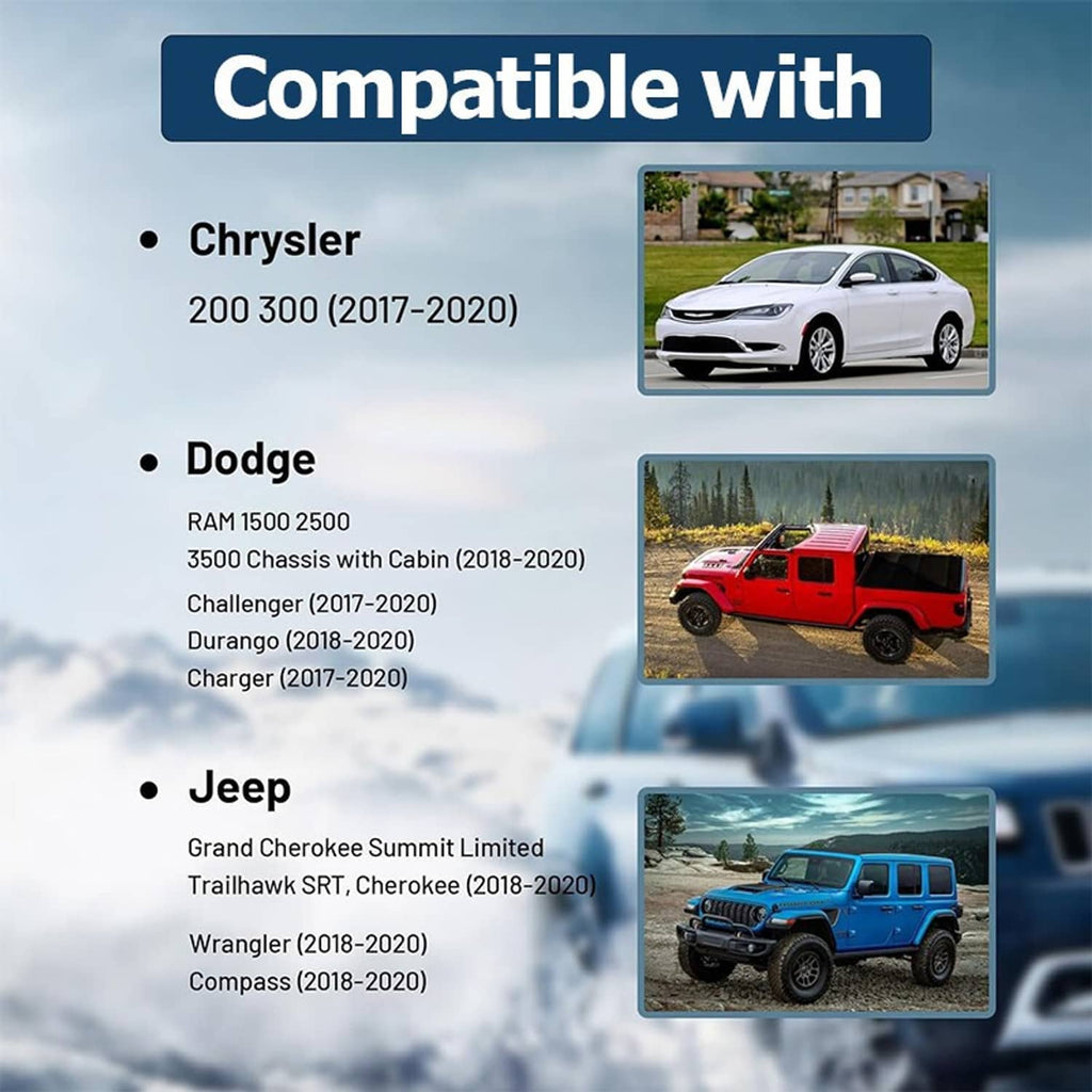 8.4-inch Uconnect LCD touch screen display compatibility graphic for Chrysler Dodge Jeep