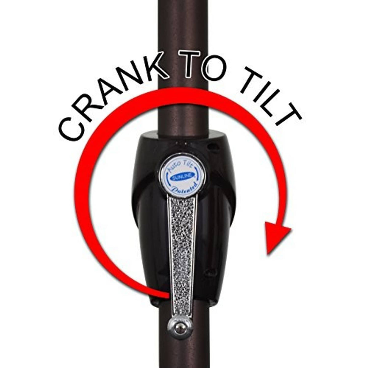 Crank lift mechanism on dark pole with open/tilt arrow
