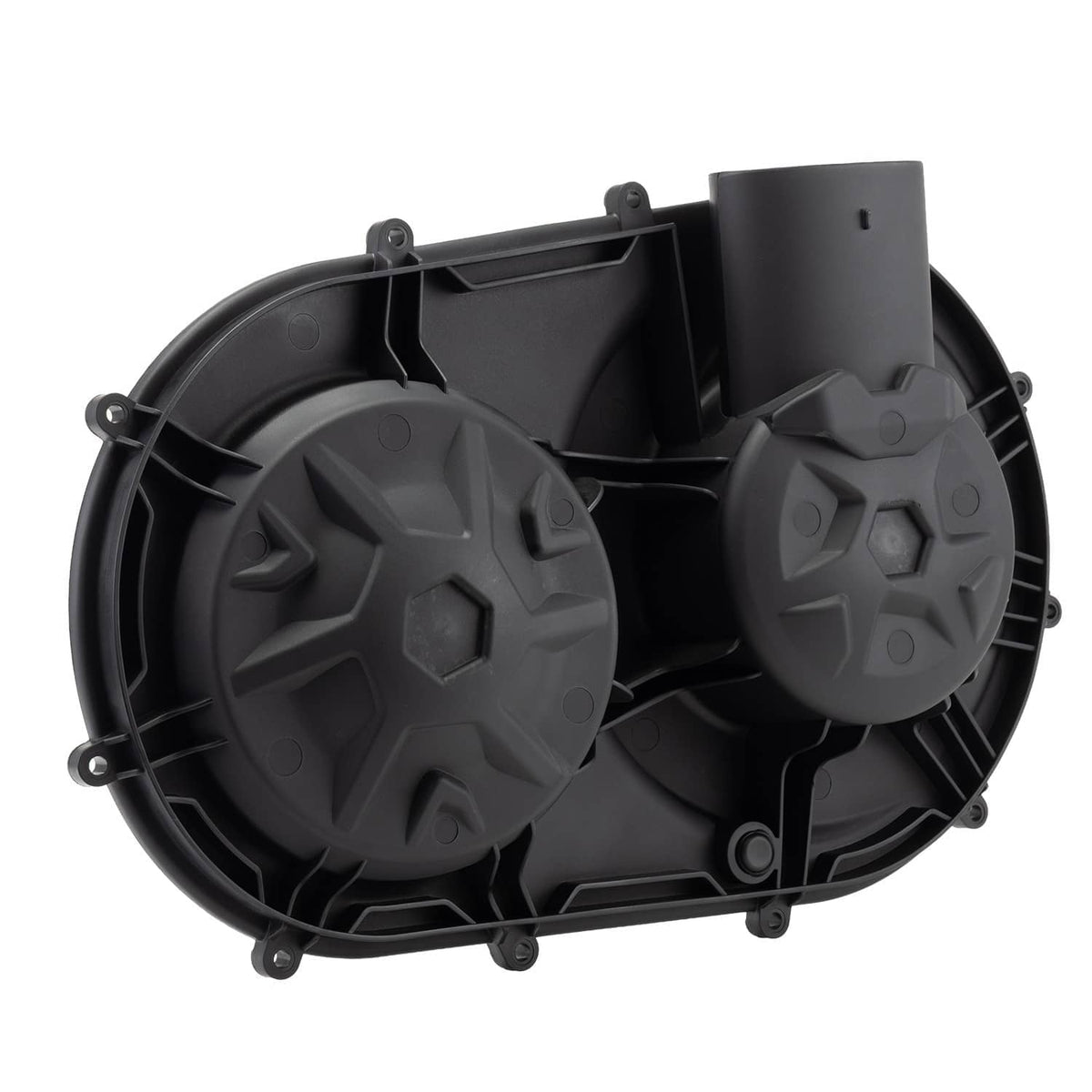 Outer clutch cover, dark gray dual circular guards with side intake opening and mounting points