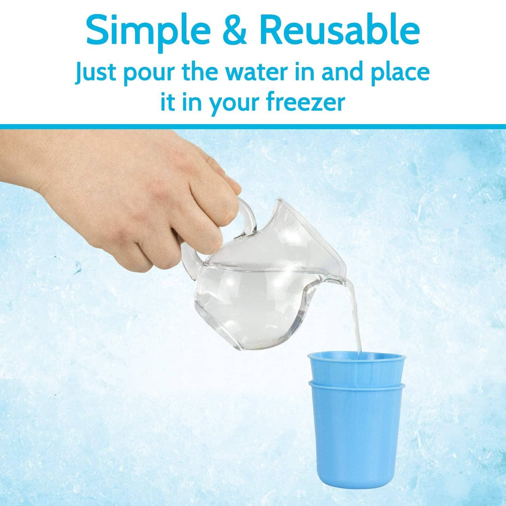Ice cup set, clear fill container with blue base being filled with water