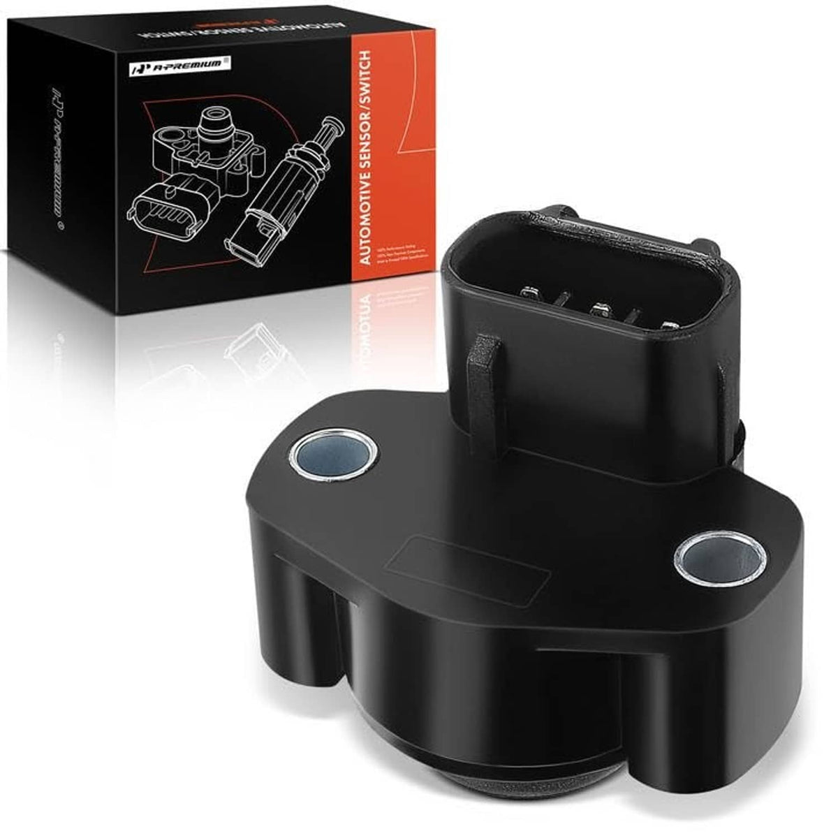 Black throttle position sensor with round mounting holes and top electrical connector