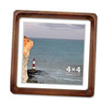 Walnut 4x4 square photo frame with white mat and clear front glass