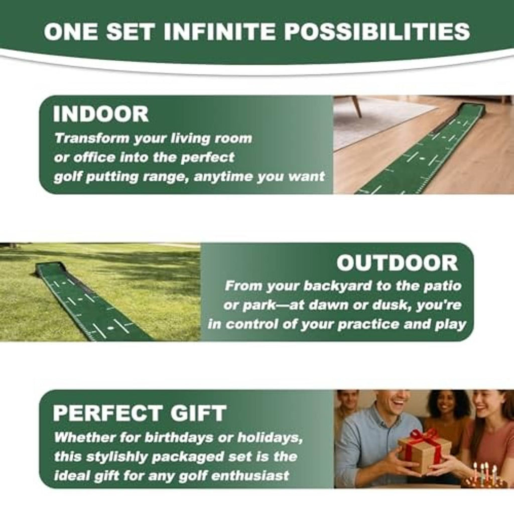 Golf putting mat for indoor or outdoor practice with alignment markings