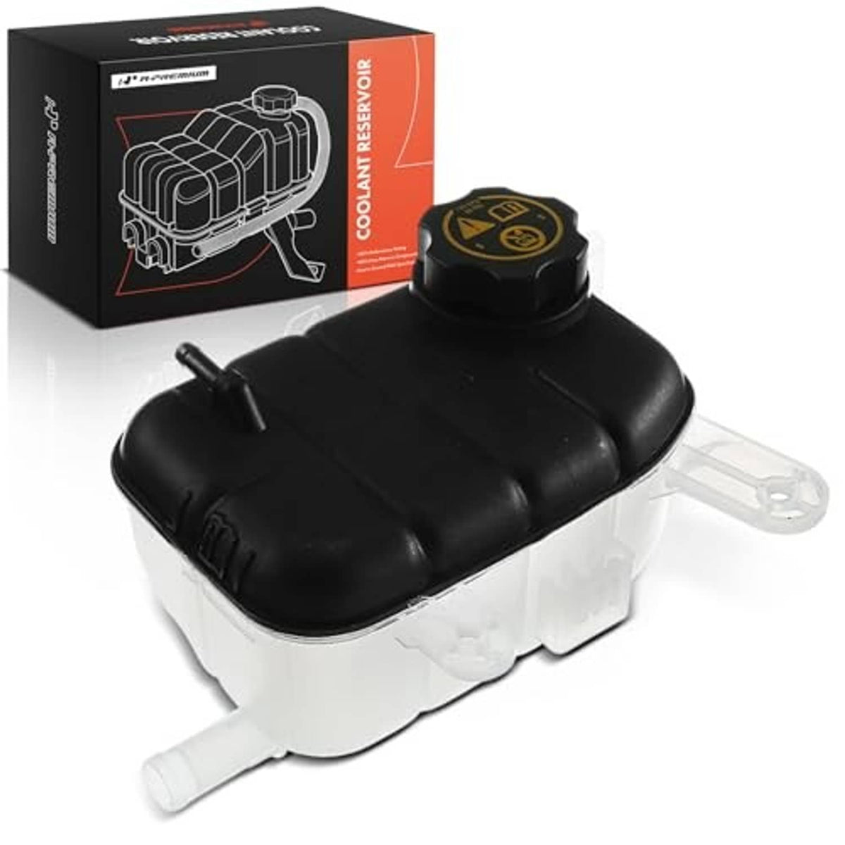 Coolant overflow recovery reservoir tank with black cap and clear side outlet