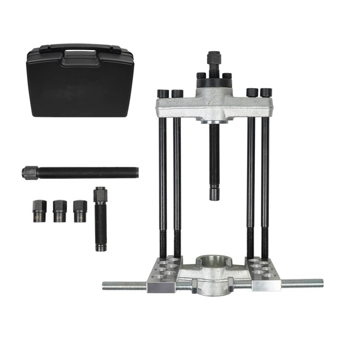 Kingpin press removal tool assembly with black case and adapter sockets
