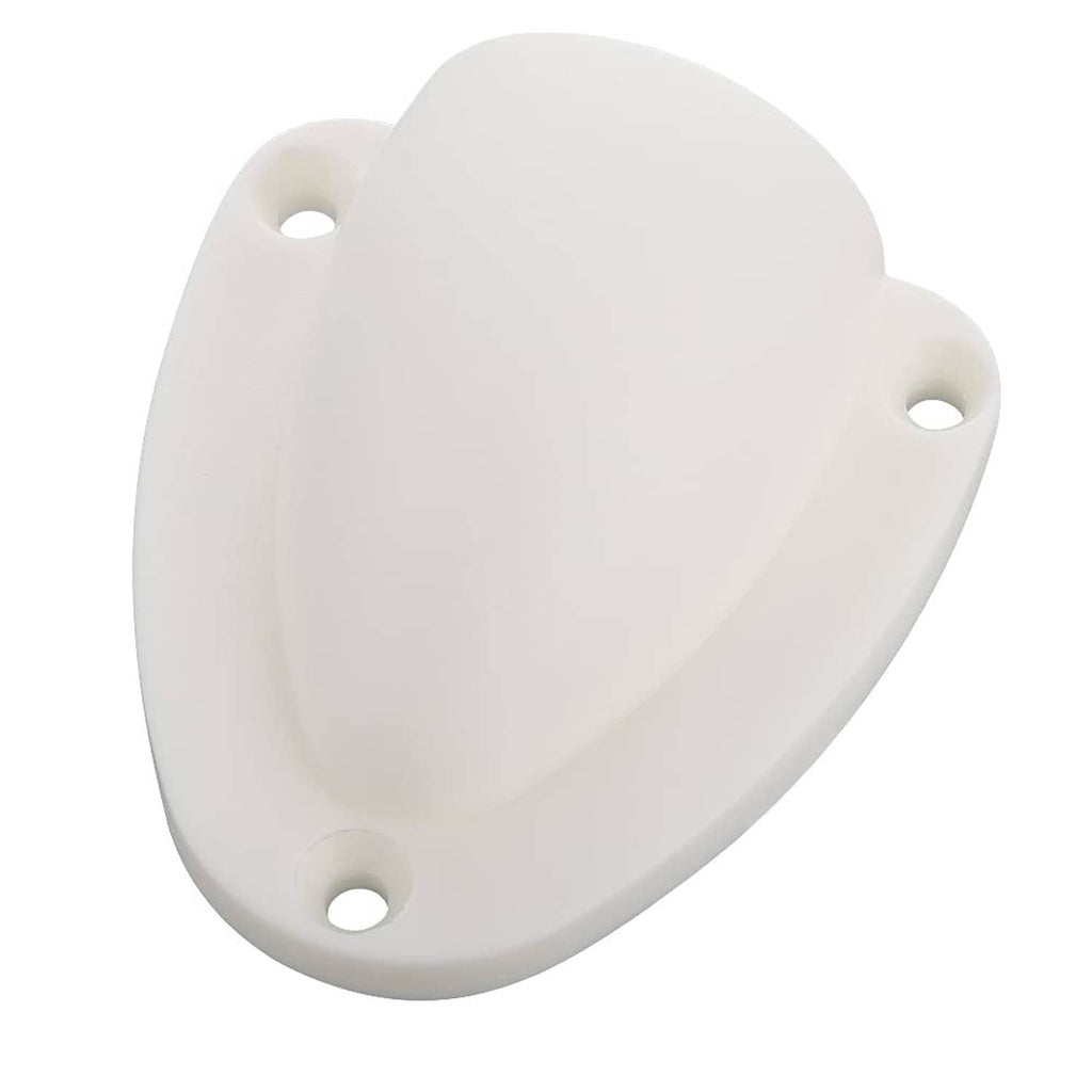 White clamshell vent cover with rounded back plate and four mounting screw holes