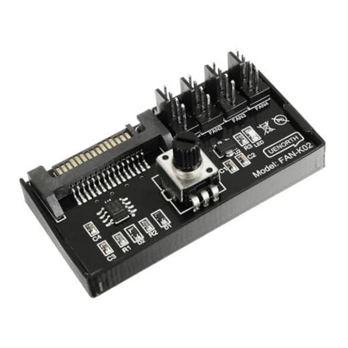 PWM fan speed controller board with knob and multiple 4-pin fan headers