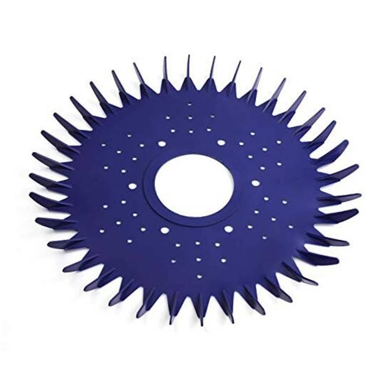 Purple finned seal disc with center hole and spiked rubber edge
