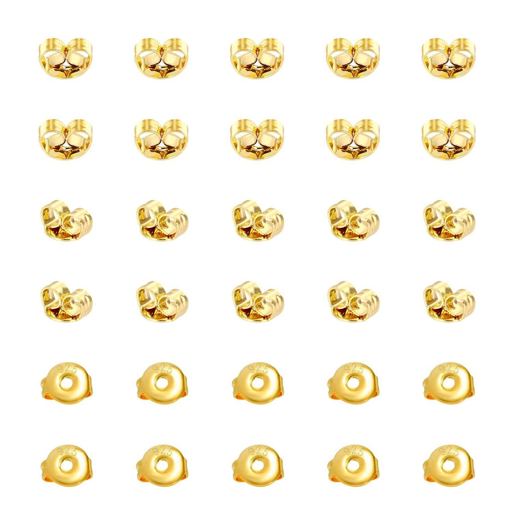 Gold butterfly earring backs, small stud fasteners (set of 30)