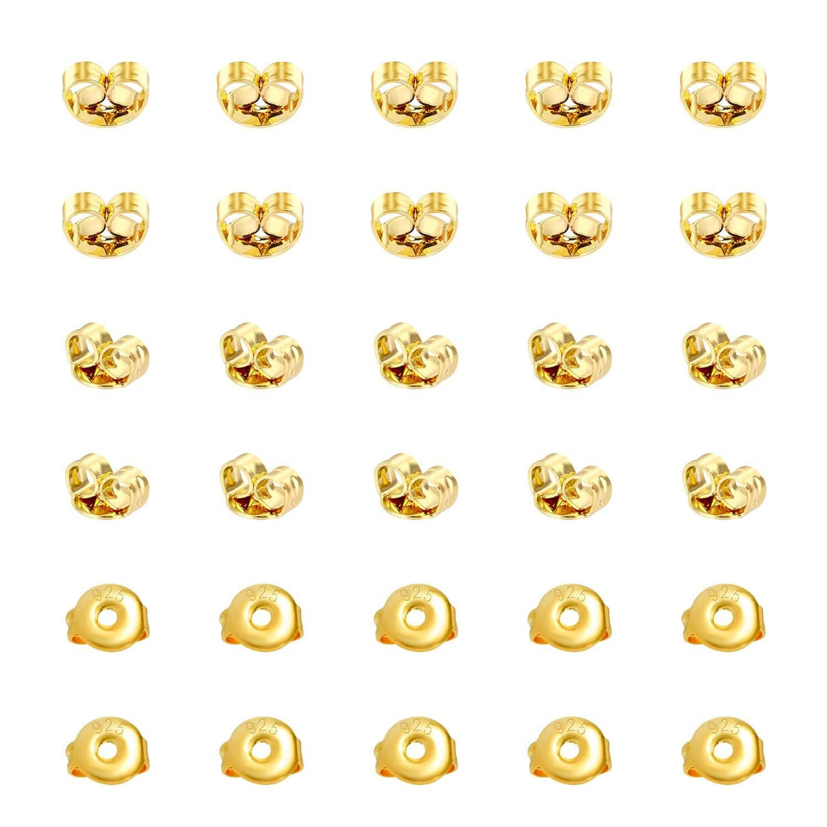 Gold butterfly earring backs, small stud fasteners (set of 30)