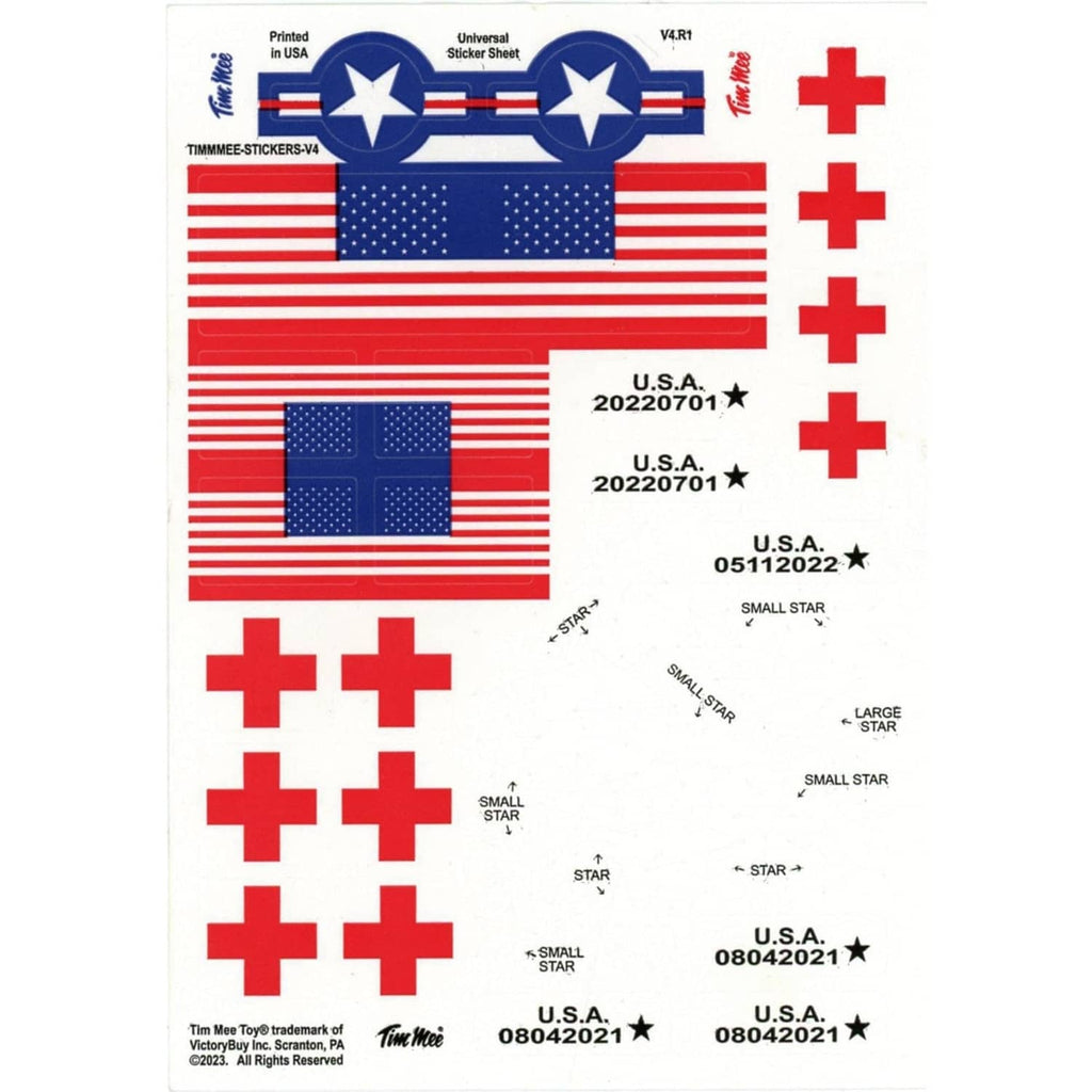 Red cross and U.S. flag sticker sheet for OD green military vehicle decals