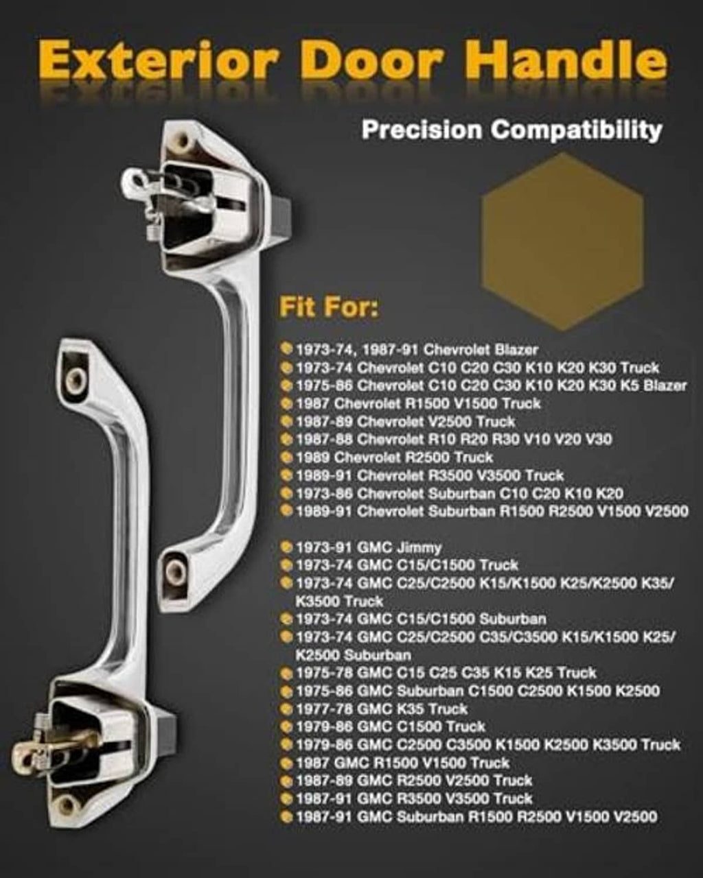 Metal exterior door handle with black insert and mounting bracket
