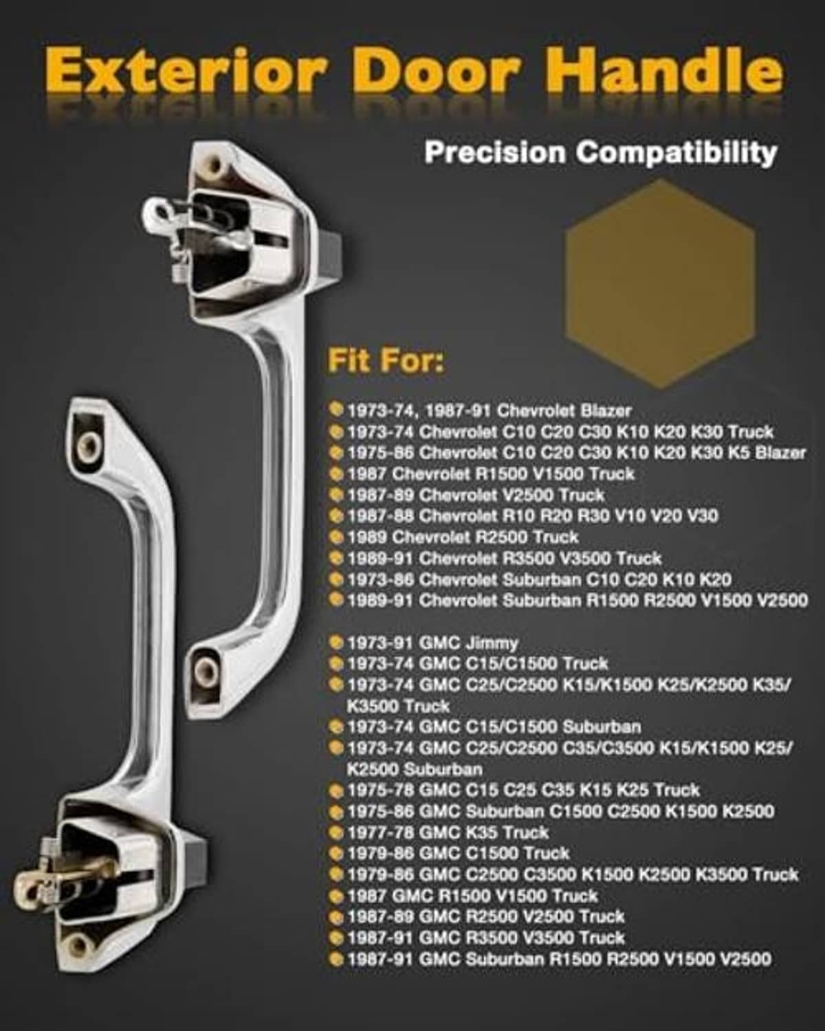 Metal exterior door handle with black insert and mounting bracket