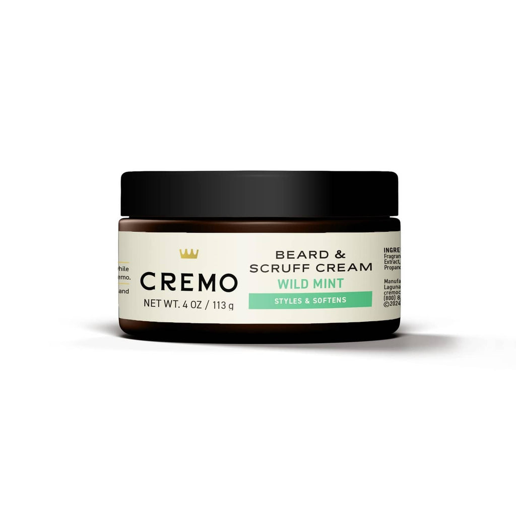 Beard & scruff cream jar, Wild Mint styles & softens label
