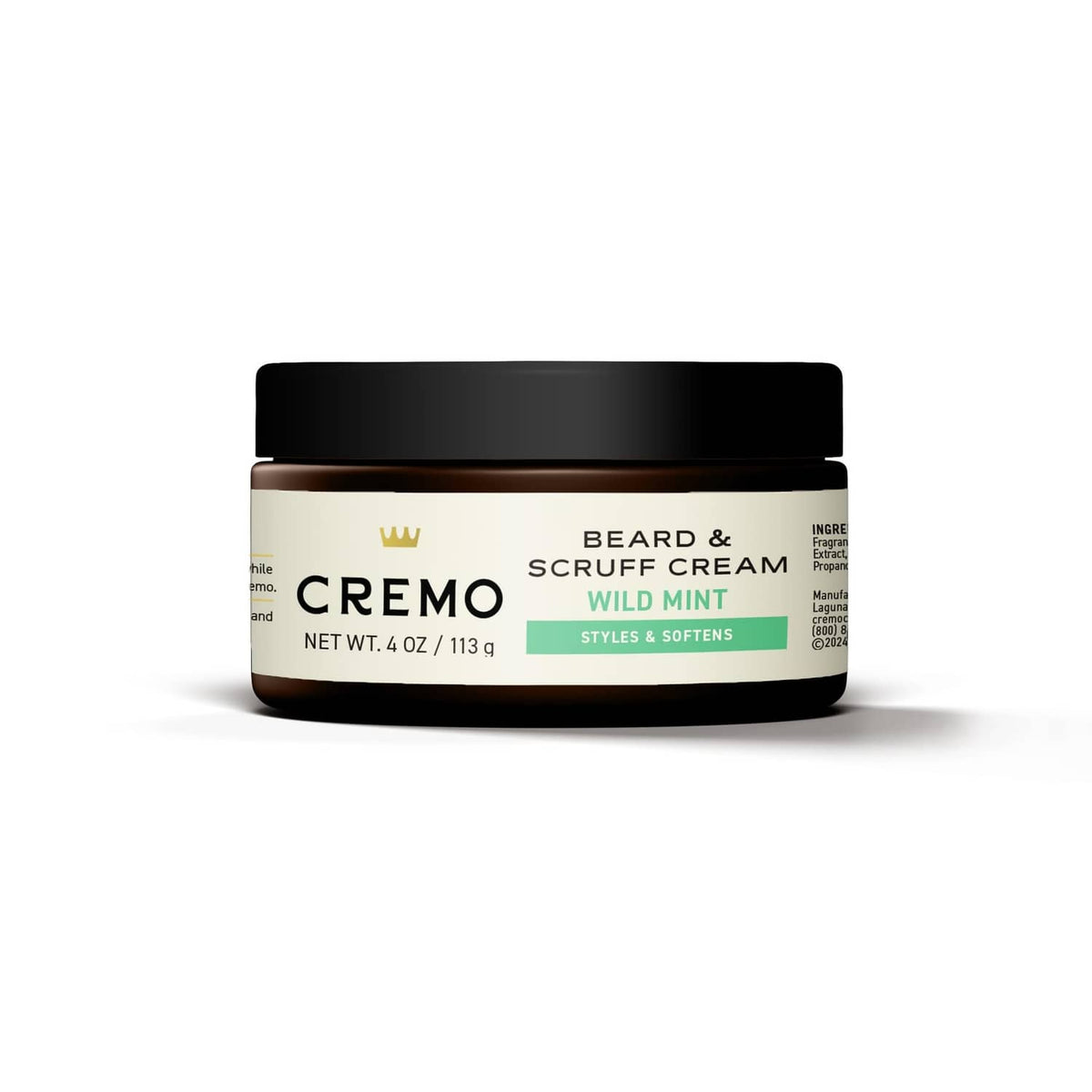 Beard & scruff cream jar, Wild Mint styles & softens label