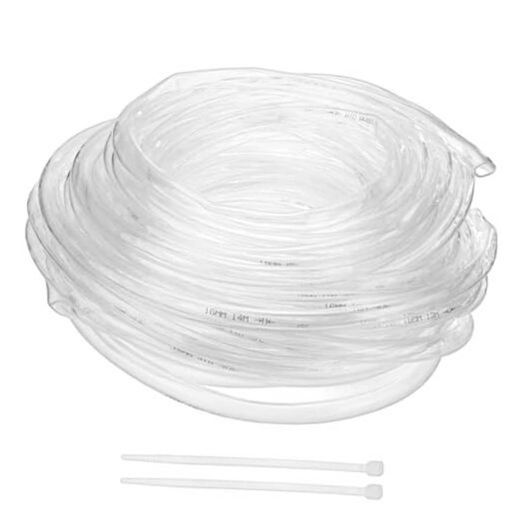 Clear flexible vinyl tubing coil with two straight tube lengths, transparent hose.