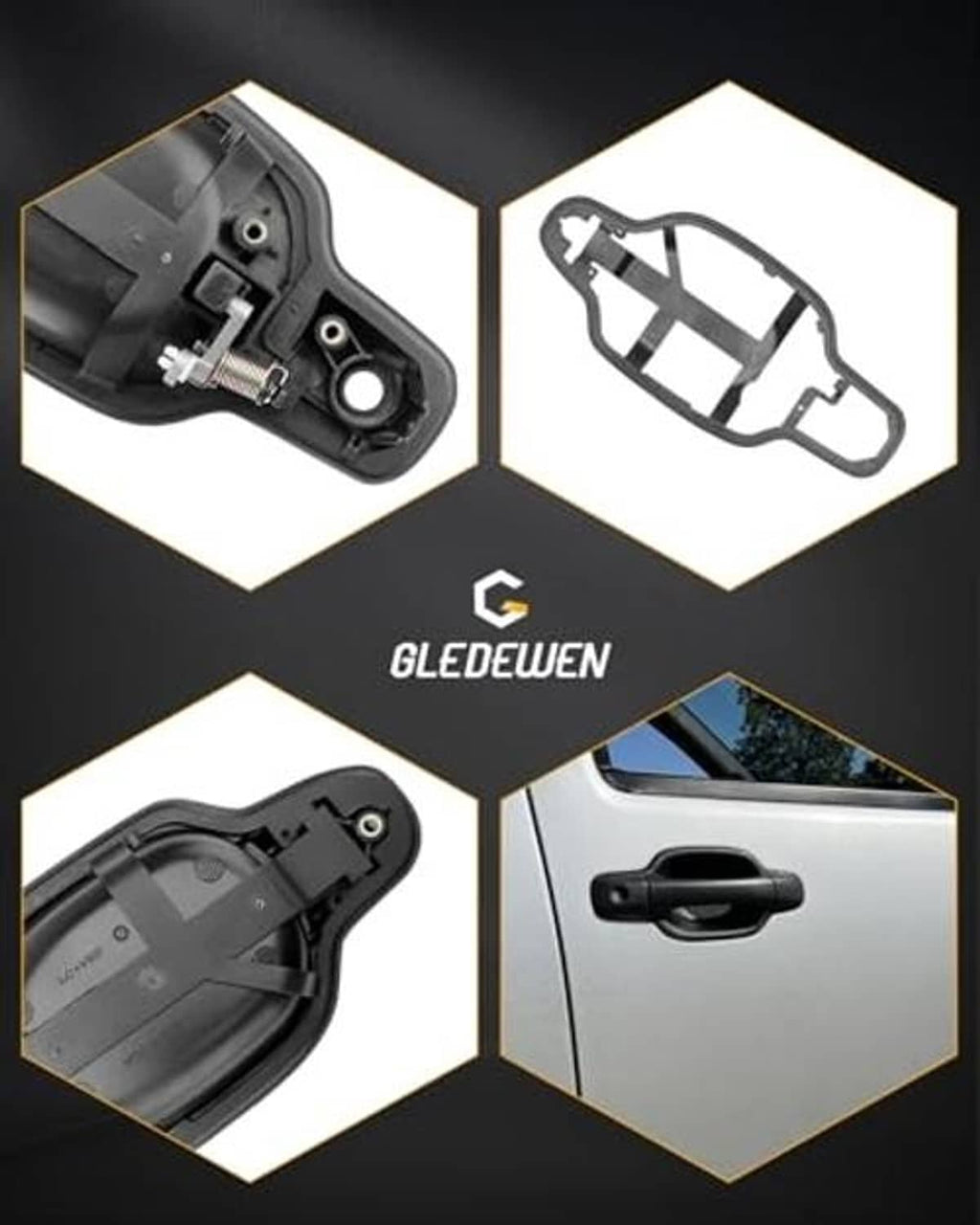 Exterior door handle collage showing grip and internal mounting bracket