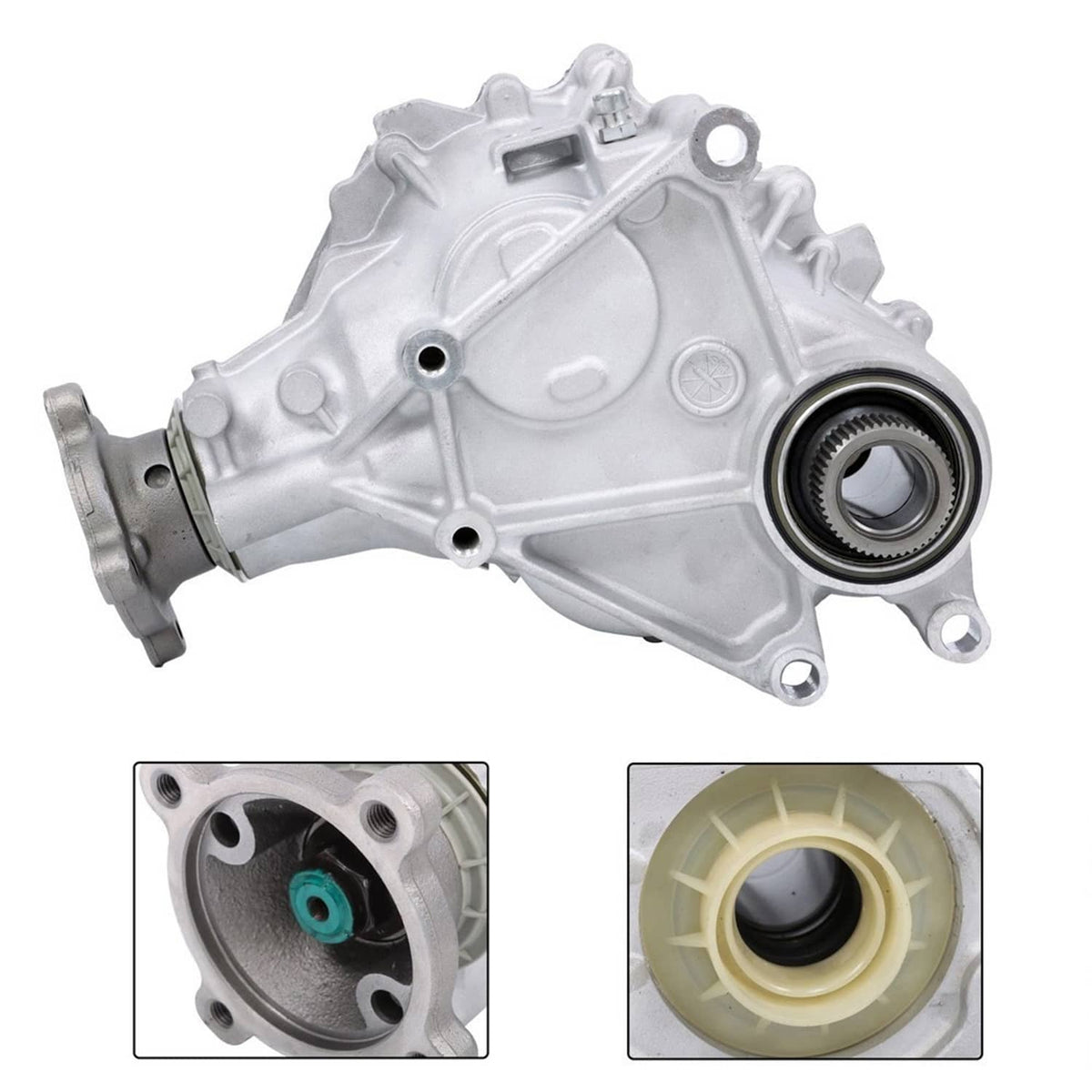 Transfer case assembly with silver metal housing and front bearing seal
