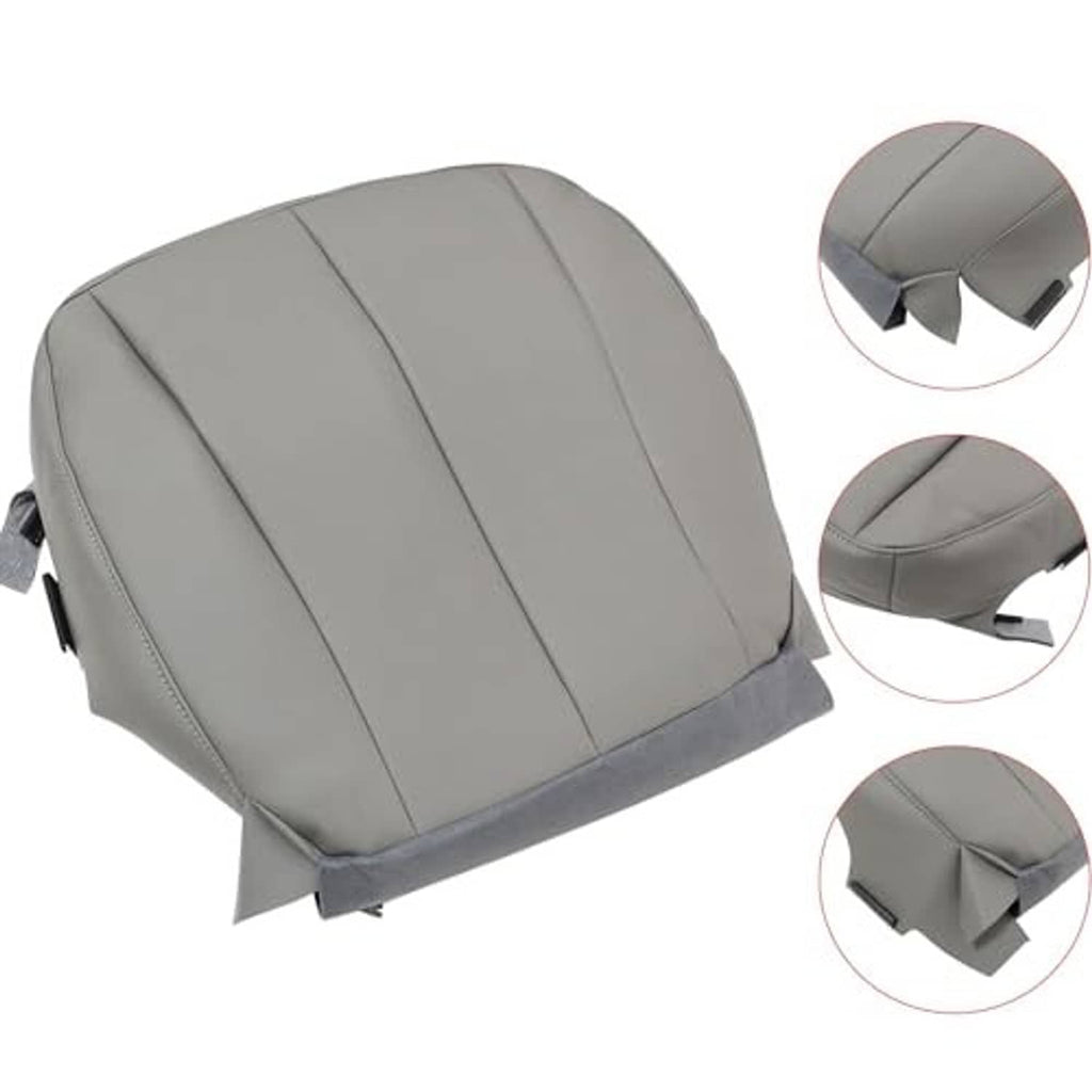 Gray front driver-side seat bottom replacement cover with side seam and tabs
