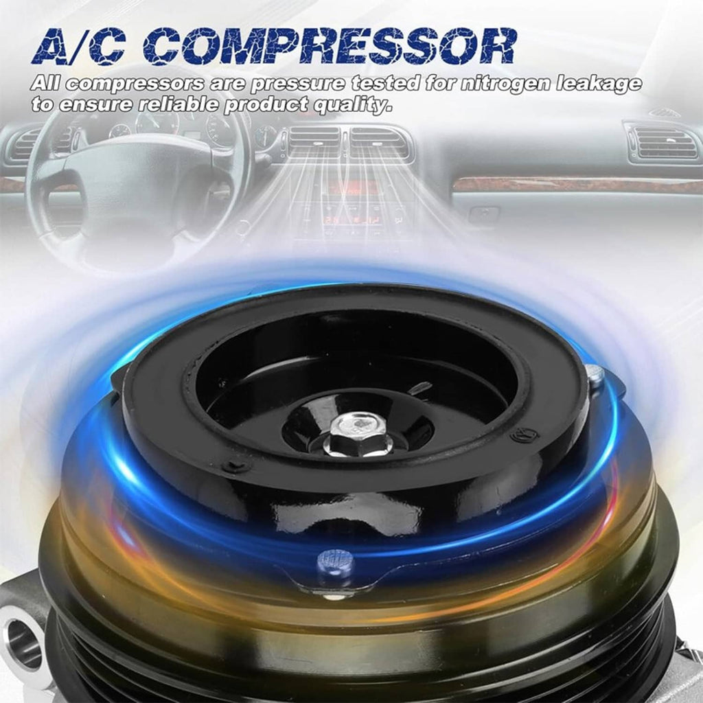AC compressor pulley and clutch disc, black with silver housing, close-up