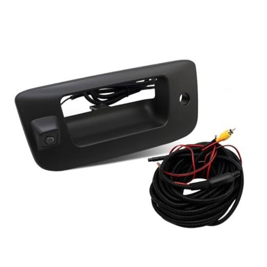 Tailgate handle backup camera with wiring harness, black plastic housing