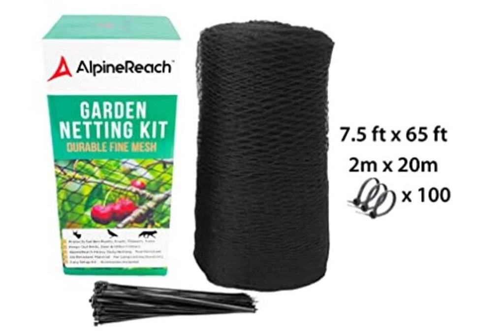 Garden netting kit: black mesh roll, sheet, and ties included; AlpineReach