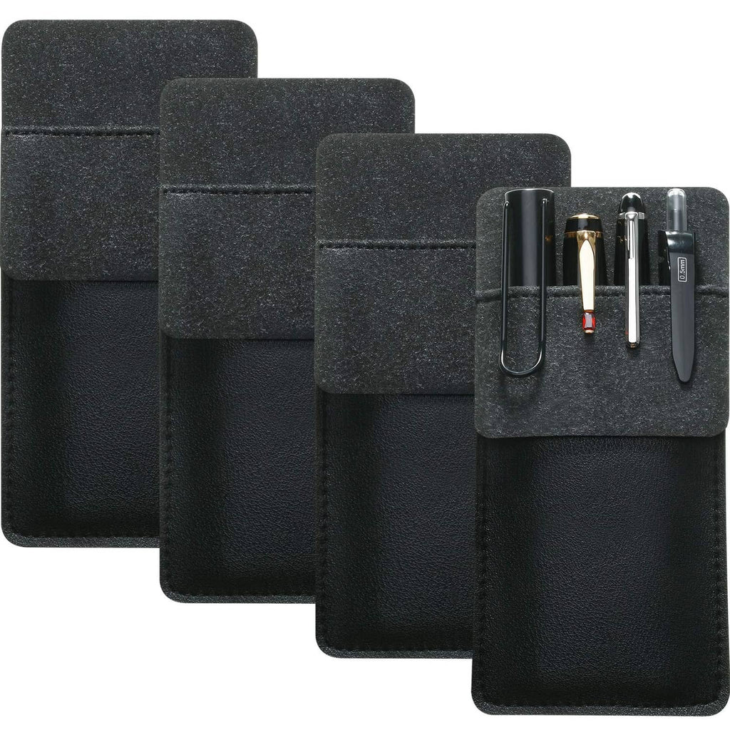4-pack black leather pen pouches with pen loops in front pocket style holders