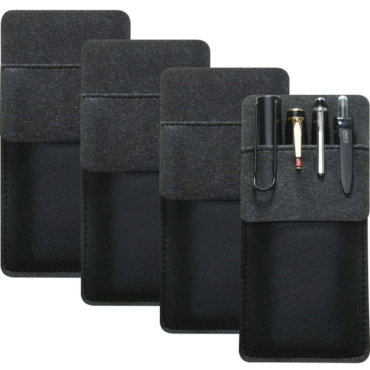 4-pack black leather pen pouches with pen loops in front pocket style holders
