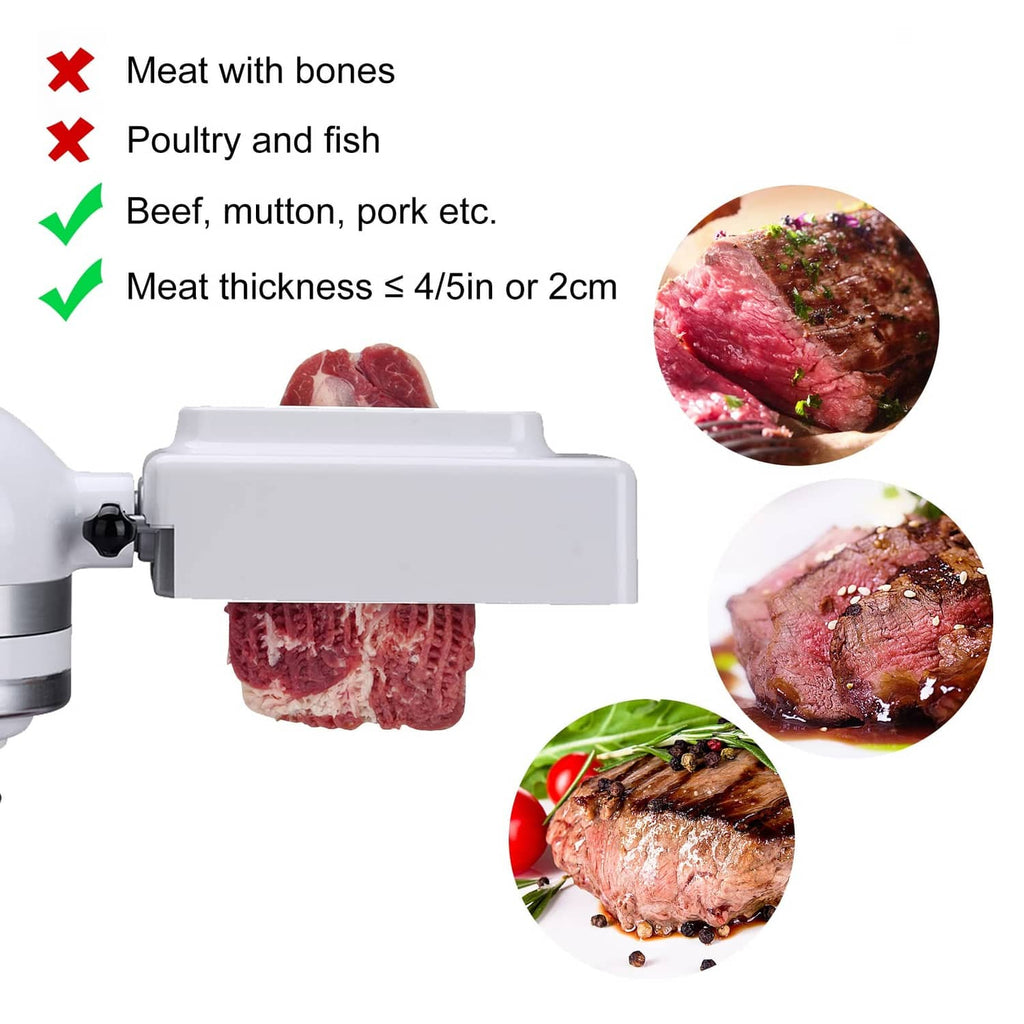 Meat tenderizer attachment with drum and circular examples of tenderized beef