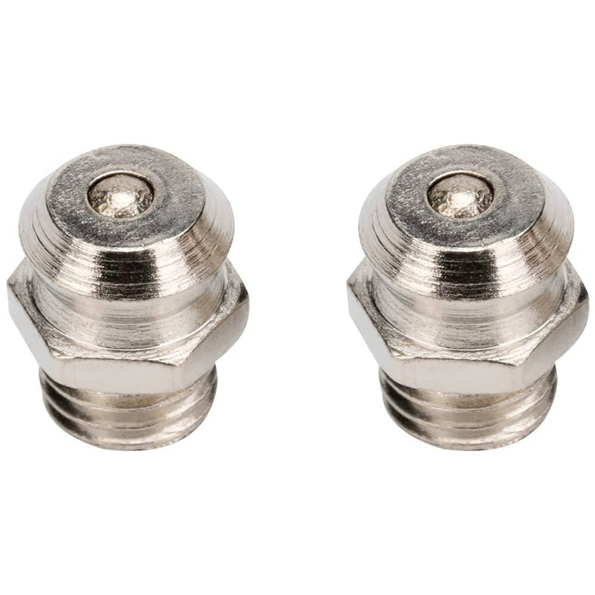Metal zerk grease fittings, two pieces included with the lift shackles