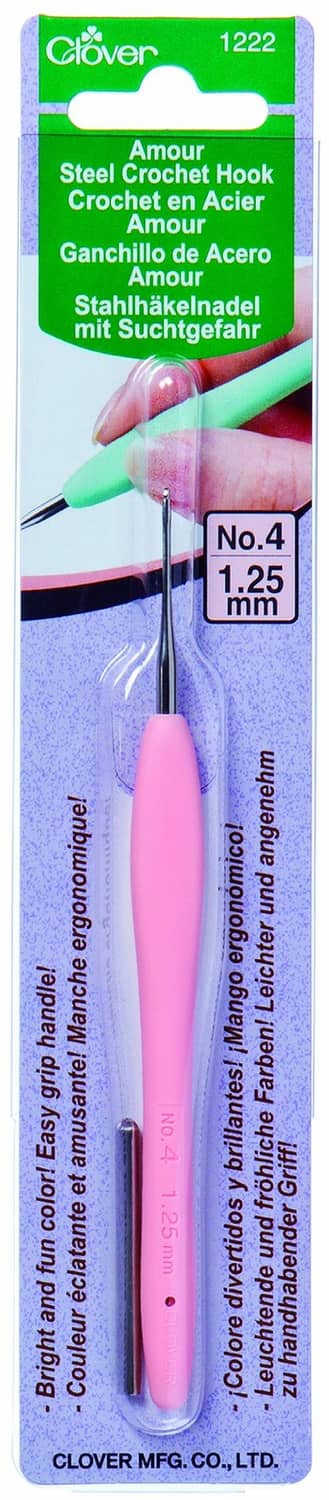 Pink Amour steel crochet hook, No. 4, 1.25 mm, in Clover packaging