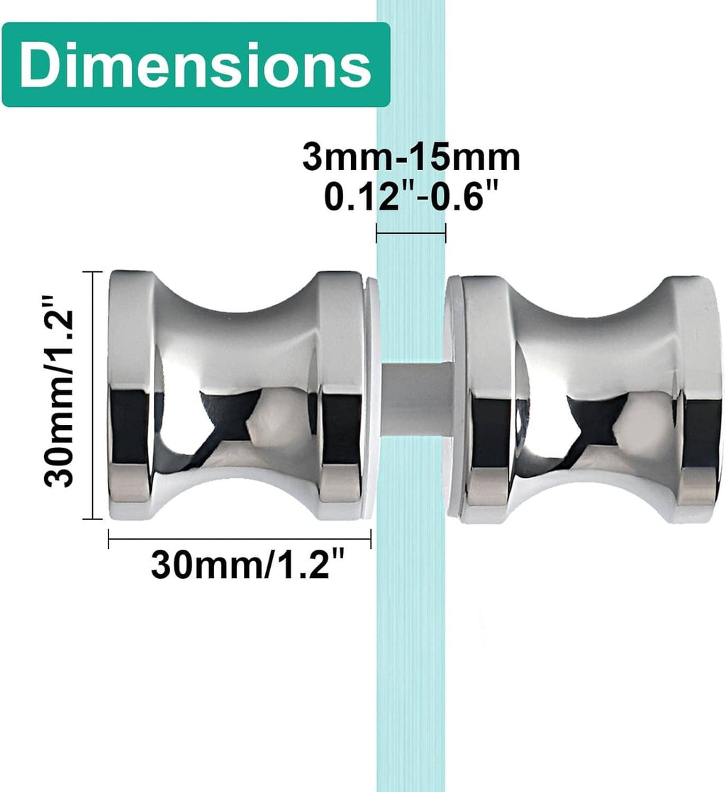 Polished chrome sliding shower glass door handle with round knobs and central connector