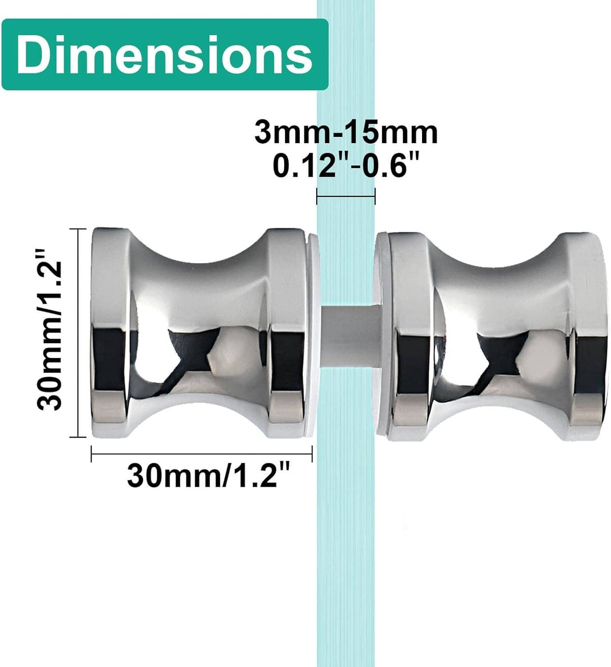 Polished chrome sliding shower glass door handle with round knobs and central connector