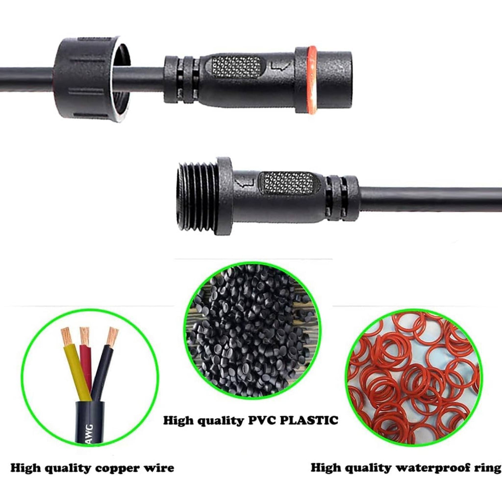 Waterproof 2-pin connector plug ends, showing copper wires and internal waterproof rings