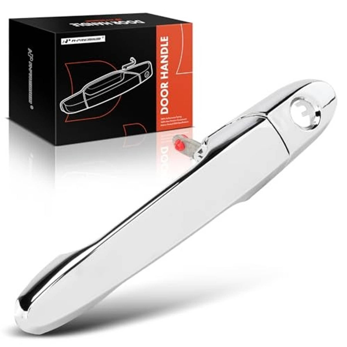 Chrome exterior door handle with key slot and rounded lever