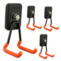 Set of 4 magnetic garage hooks: black bases, orange rubber-coated U hooks