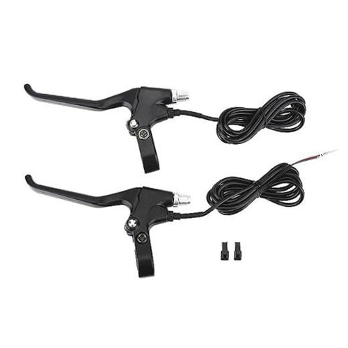 Pair of black e-bike brake levers with attached cables, left and right